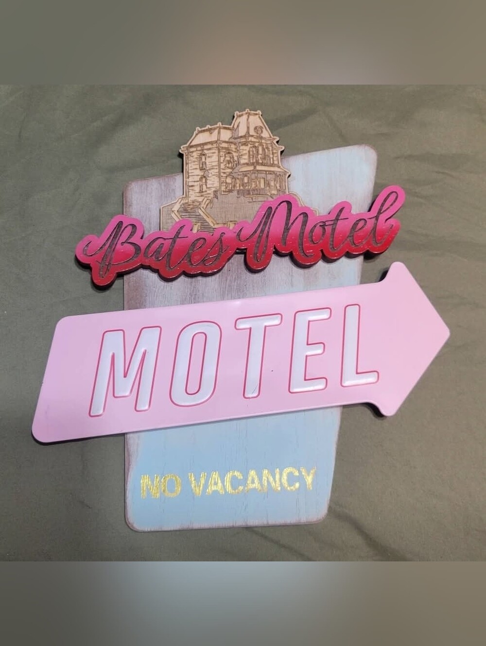 Vintage Horror Bates Motel original one of a kind wall art Custom Upcycled New